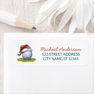 Christmas Golf With Santa Hat Return Address Label
