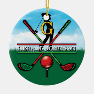 Christmas Golfer Monogram  Design Ceramic Ornament