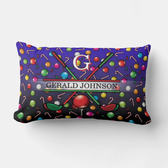 Christmas Golfer Monogram  Design Lumbar Pillow (Front)