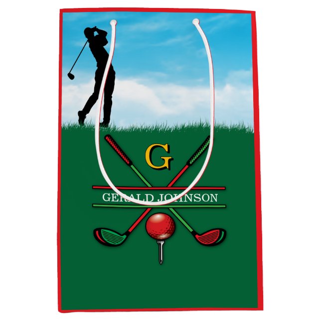 Christmas Golfer Monogram  Design Medium Gift Bag (Front)
