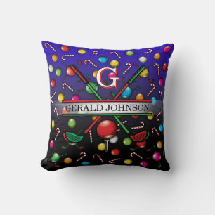 Christmas Golfer Monogram  Design Throw Pillow