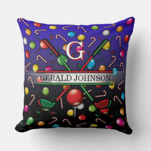 Christmas Golfer Monogram Design Throw Pillow