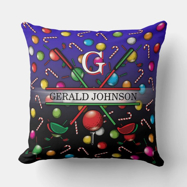 Christmas Golfer Monogram  Design Throw Pillow (Front)