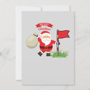 Christmas Golfer with Santa Claus hold golf flag Holiday Card