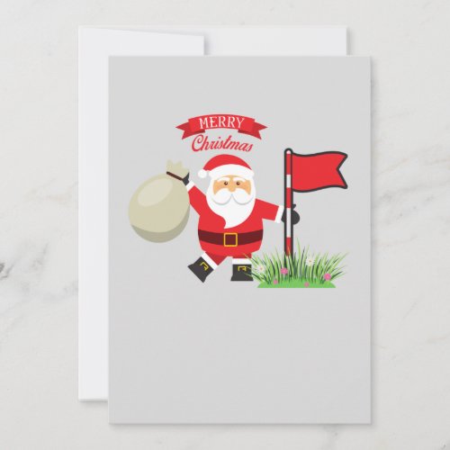 Christmas Golfer with Santa Claus hold golf flag Holiday Card