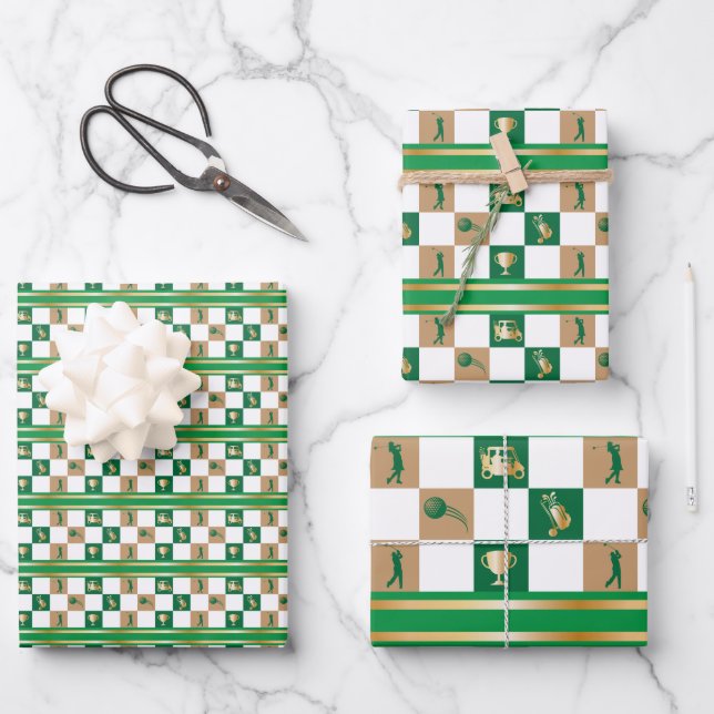 Christmas Golfing - Minimalist Golf Pattern Wrapping Paper Sheets (Front)