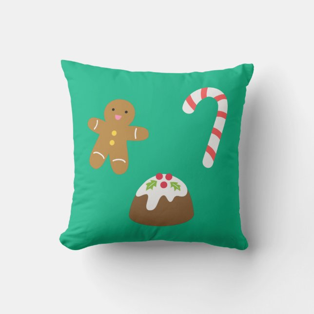 Christmas Goodies, Gingerbread Man, Candy, Pudding Throw Pillow (Front)