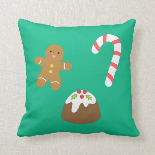 Christmas Goodies, Gingerbread Man, Candy, Pudding Throw Pillow