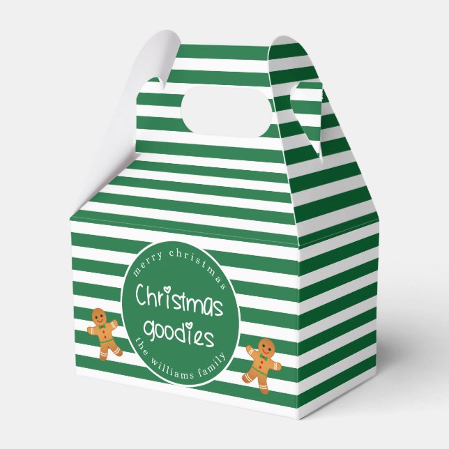 Christmas Goodies - Personalized Green Striped Favor Boxes (Front Side)
