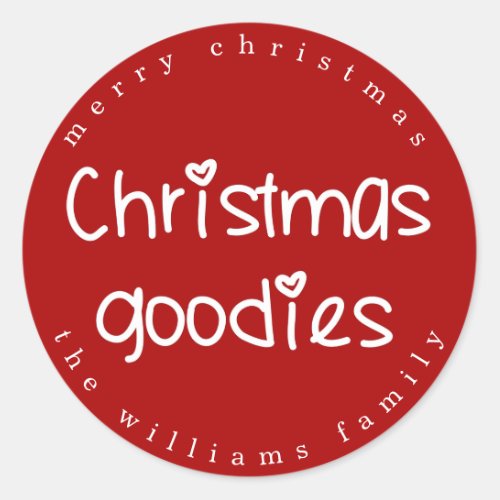Christmas Goodies _ Personalized Red Classic Round Sticker