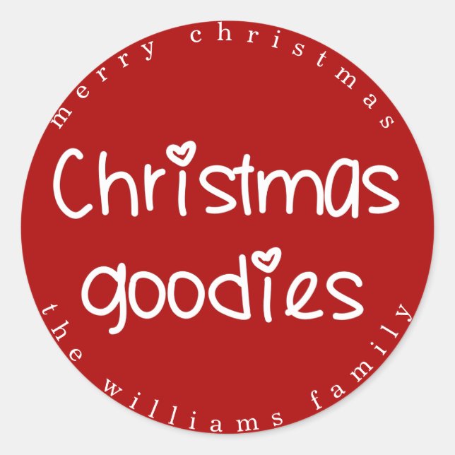 Christmas Goodies - Personalized Red Classic Round Sticker (Front)