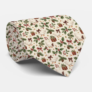 Christmas Goose Evergreens Holly Botanicals Neck Tie