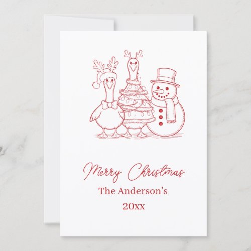 Christmas Goose Family Doodle red modern Holiday Card