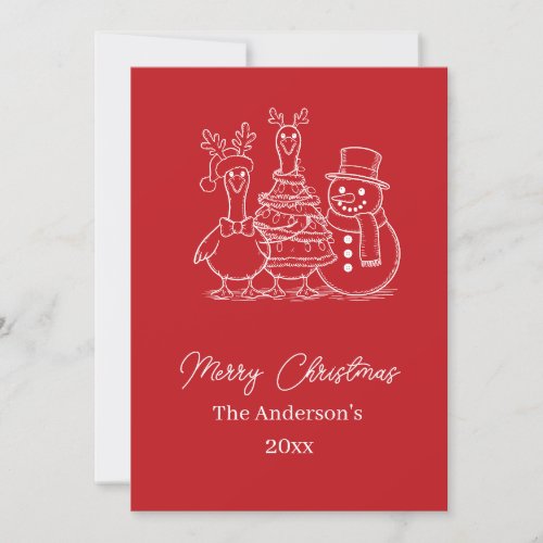 Christmas Goose Family Doodle red modern Holiday Card
