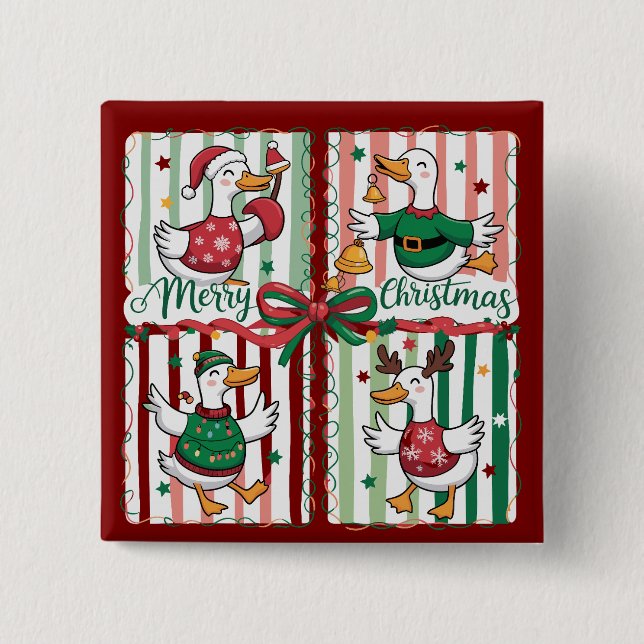 Christmas Goose Funny Holiday Animal Reindeer Duck Button (Front)