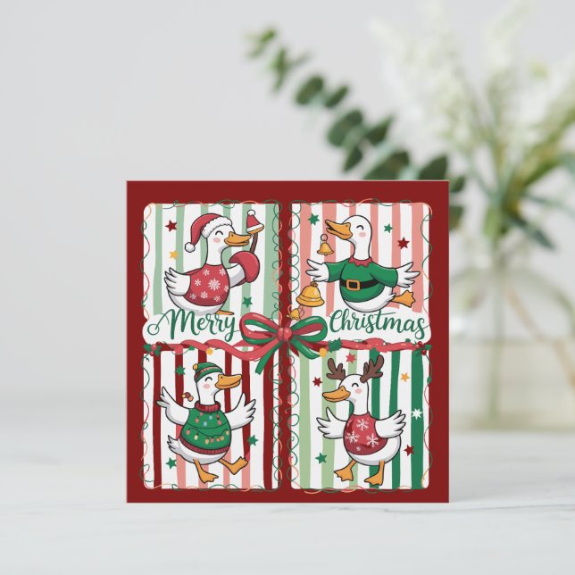 Christmas Goose Funny Holiday Animal Reindeer Duck Card (Standing Front)