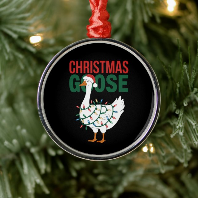 Christmas Goose Lights Cute Holiday  Metal Ornament (Tree)