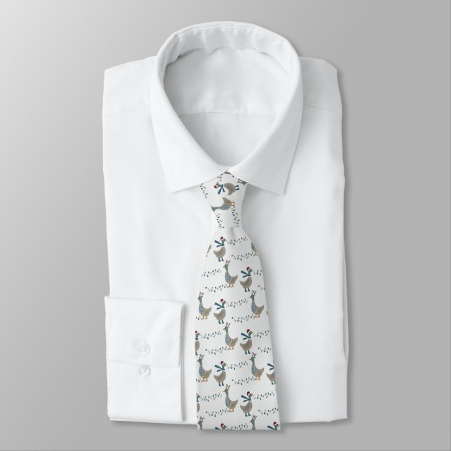 Christmas Goose On White Neck Tie (Tied)