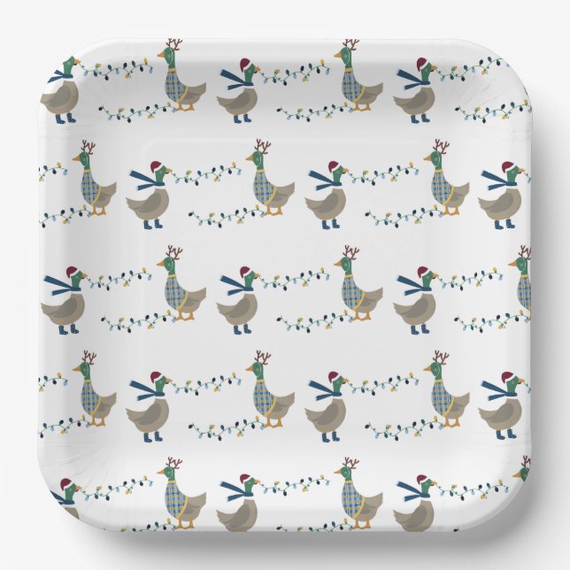Christmas Goose On White Paper Plates (Front)