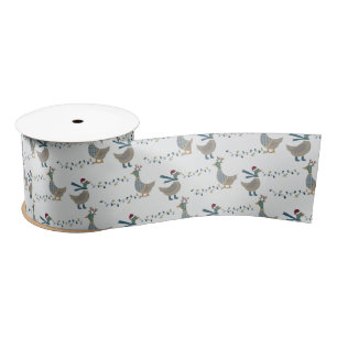 Christmas Goose On White Satin Ribbon