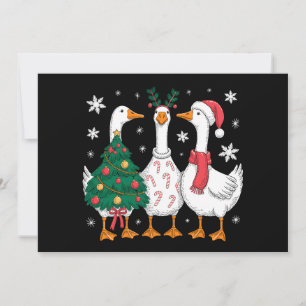 Christmas Goose Santa Hat Candy Cane Tree Xmas Invitation