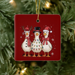 Christmas Goose Santa Silly Cute Snowman Xmas Ceramic Ornament