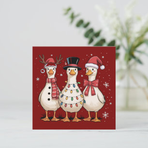 Christmas Goose Santa Silly Cute Snowman Xmas Holiday Card