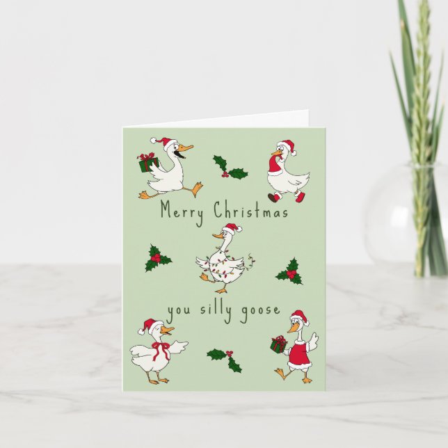 Christmas Goose Silly Goosmas Funny Holiday Card (Front)