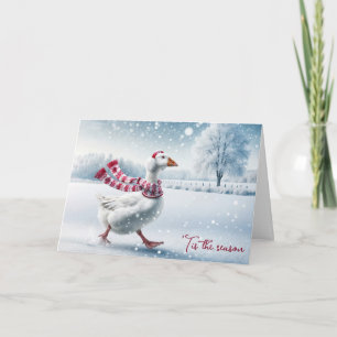 Christmas Goose Walking in Snowflakes Card