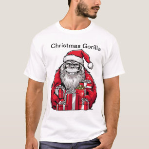 Christmas Gorilla Wearing Santa Hat. T-Shirt