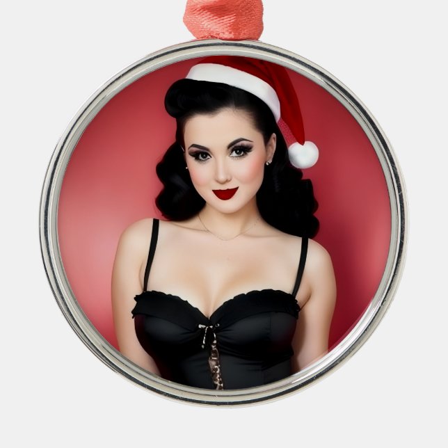 Christmas Goth Girl in Hat Holiday Ornament (Front)