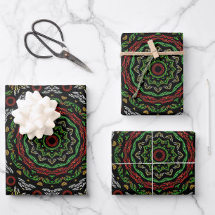 Christmas Gothic Stained Glass Leaves Mandala Wrapping Paper Sheets