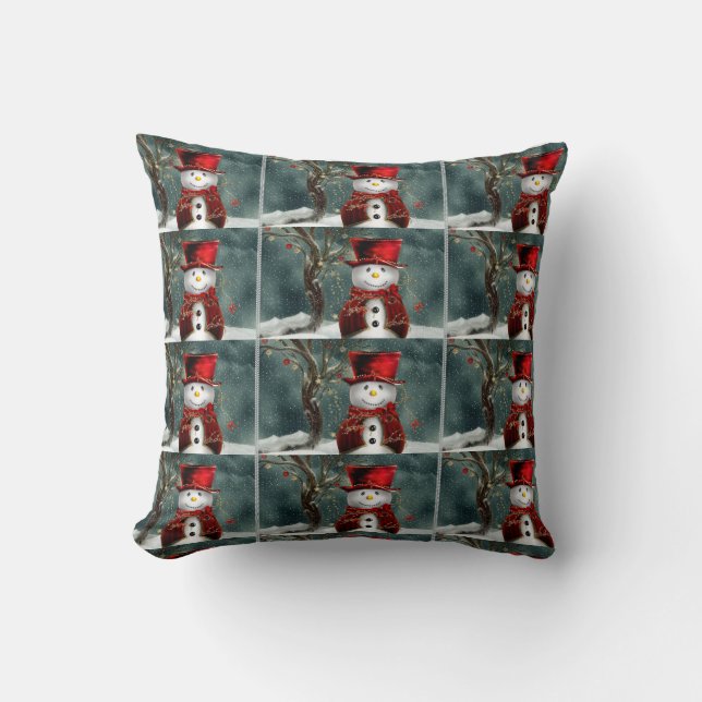 Christmas Grade A Cotton Throw Pillow/Snowman Pillow (Front)