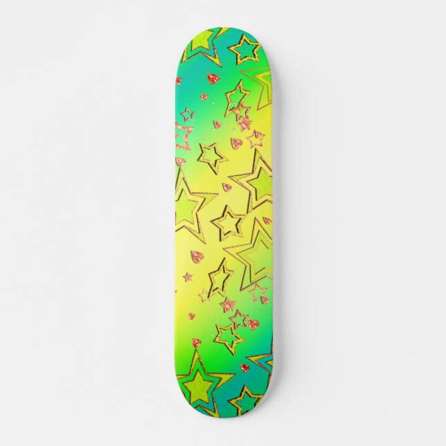 Christmas gradient glitter shconfetti stars skateboard (Front)