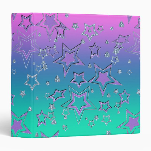 Christmas gradient glitter shine confetti stars fu 3 ring binder (Front/Spine)