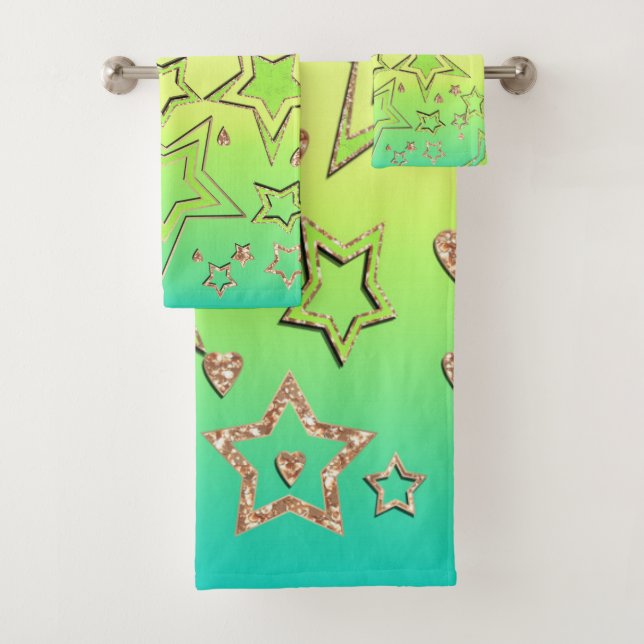 Christmas gradient glitter shine confetti stars fu bath towel set (Insitu)