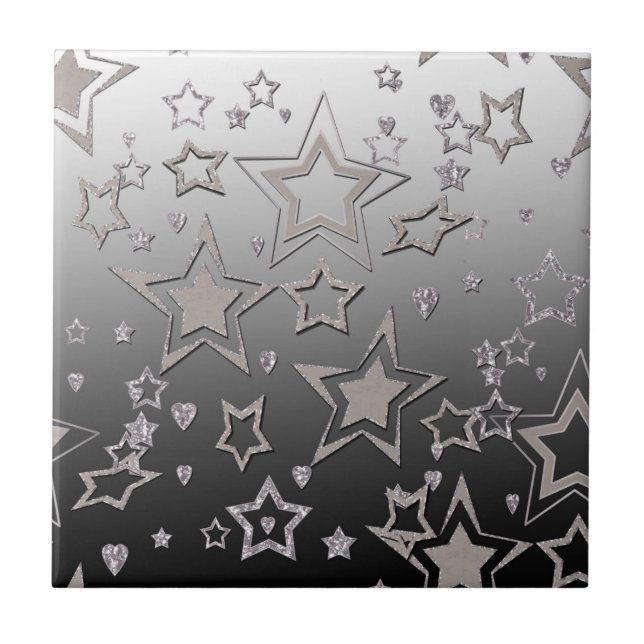 Christmas gradient glitter shine confetti stars fu ceramic tile (Front)