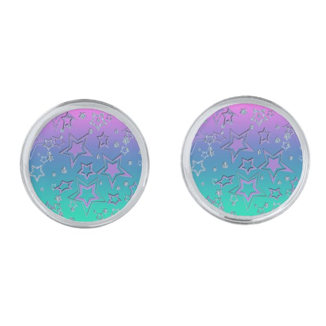 Christmas gradient glitter shine confetti stars fu cufflinks (Front)
