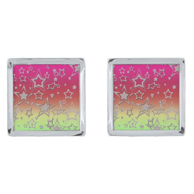 Christmas gradient glitter shine confetti stars fu cufflinks (Front)