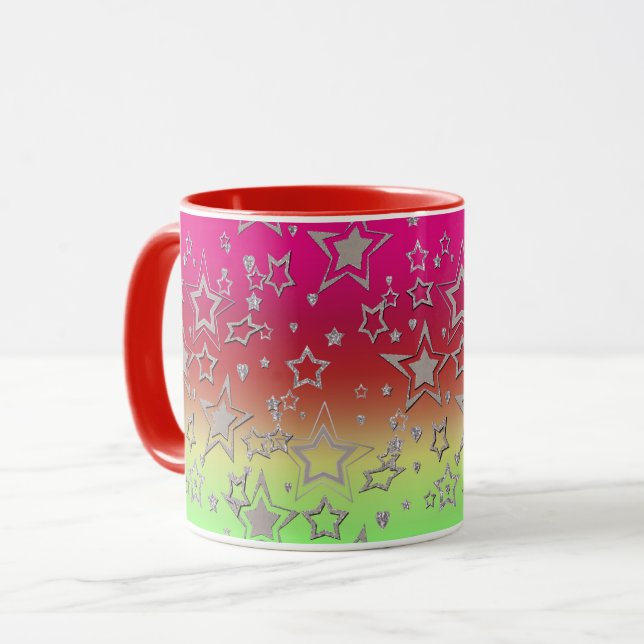 Christmas gradient glitter shine confetti stars fu mug (Front Left)