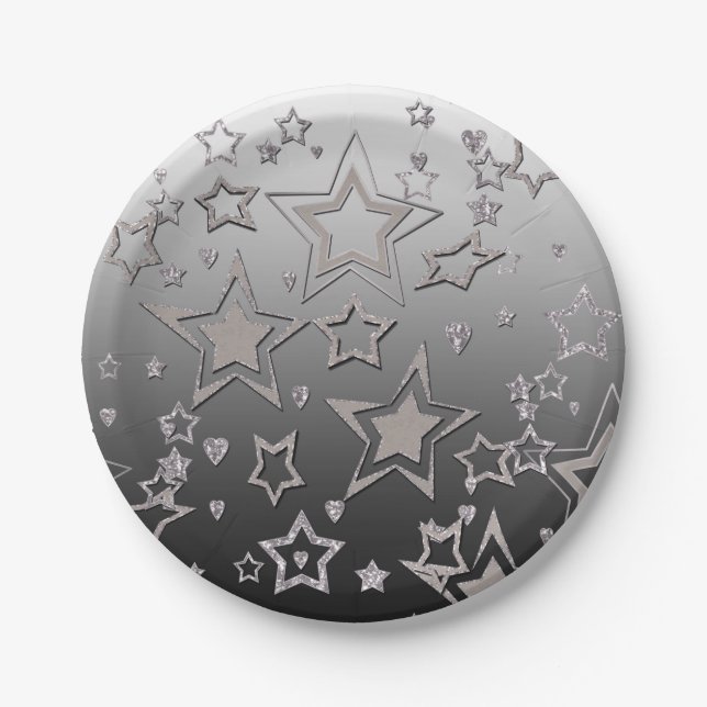 Christmas gradient glitter shine confetti stars fu paper plates (Front)