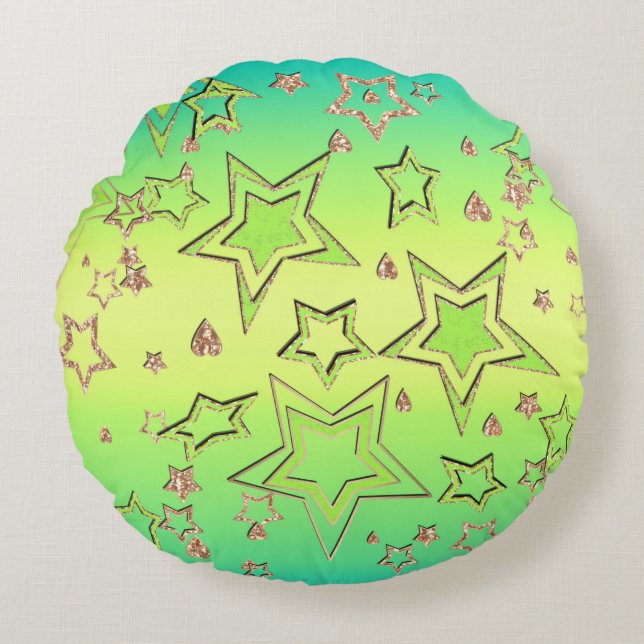 Christmas gradient glitter shine confetti stars fu round pillow (Front)
