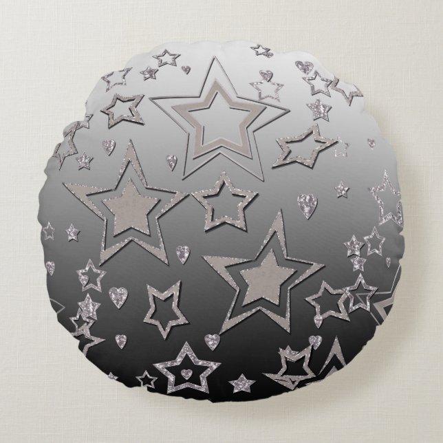 Christmas gradient glitter shine confetti stars fu round pillow (Front)