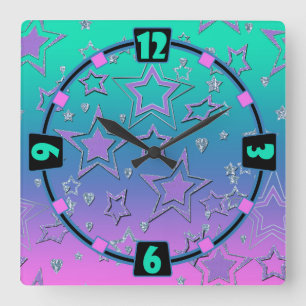 Christmas gradient glitter shine confetti stars fu square wall clock