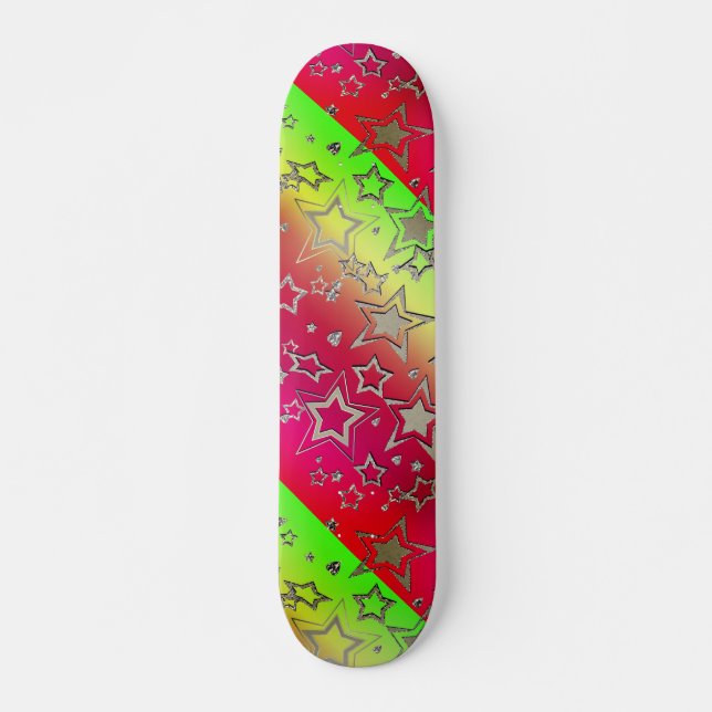 Christmas gradient glitter shine confetti stars  skateboard (Front)