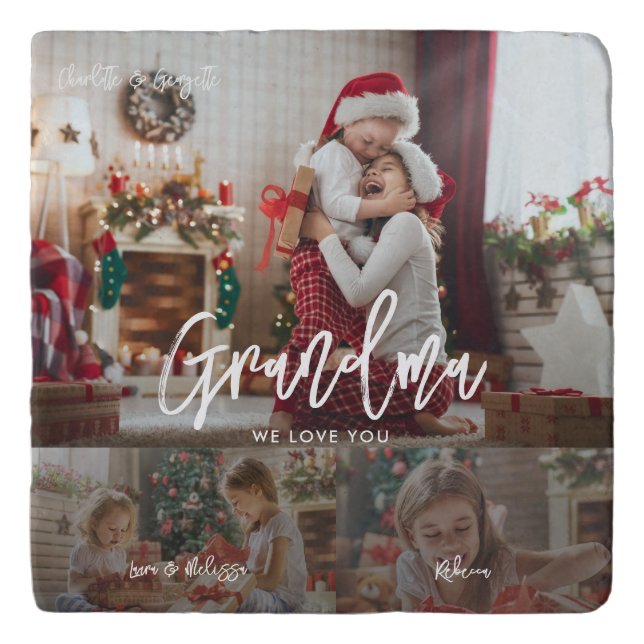 Christmas Gramdma Photo Collage Personalized  Trivet (Front)