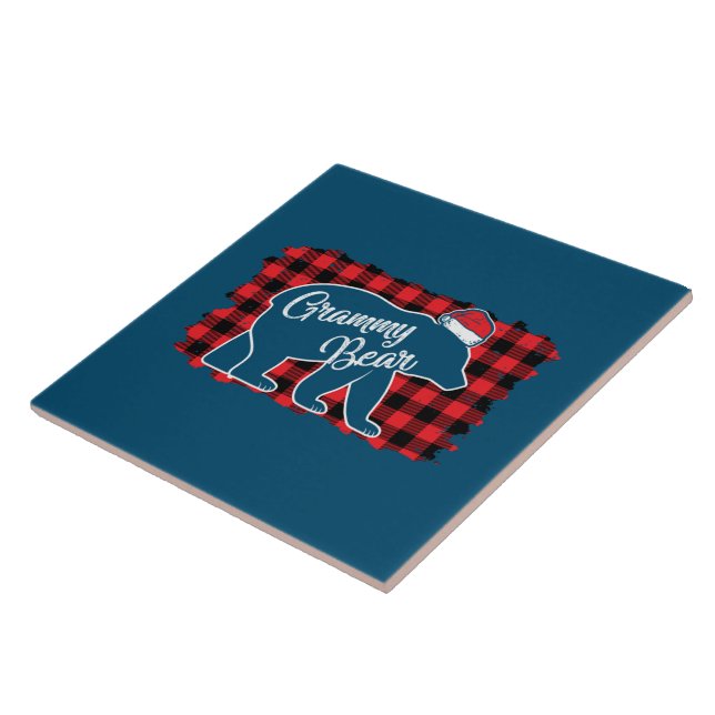Christmas Grammy Bear Christmas Red Plaid Buffalo Ceramic Tile (Side)