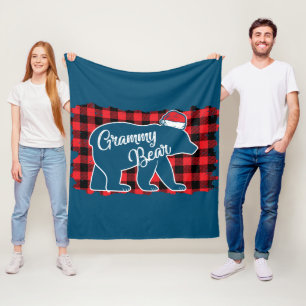 Christmas Grammy Bear Christmas Red Plaid Buffalo Fleece Blanket