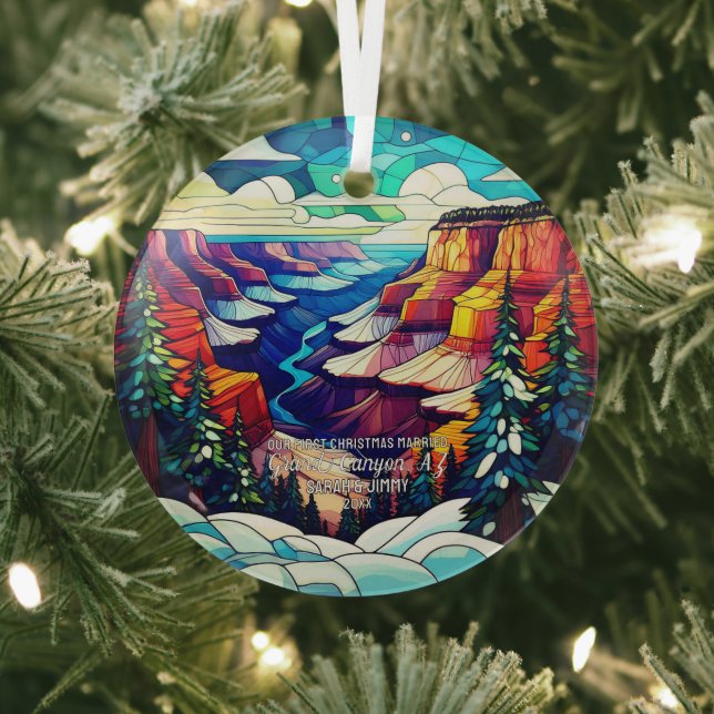 Christmas Grand Canyon AZ Stained Glass Married Glass Ornament (Insitu)