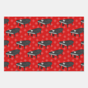 Christmas Grand Piano Pianist Musician Pattern Wrapping Paper Sheets